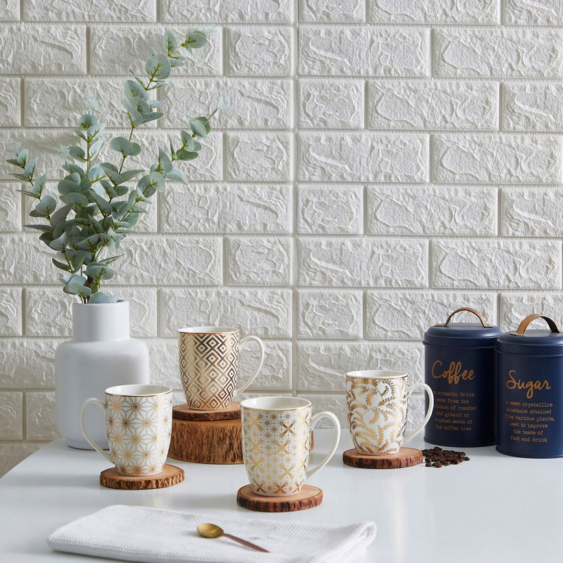 Minimalist White Porcelain Tea Cups with Gold Line Art Patterns