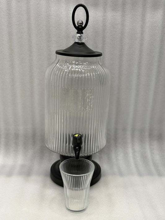3L Patterned Glass Beverage Dispenser with 6 Cups