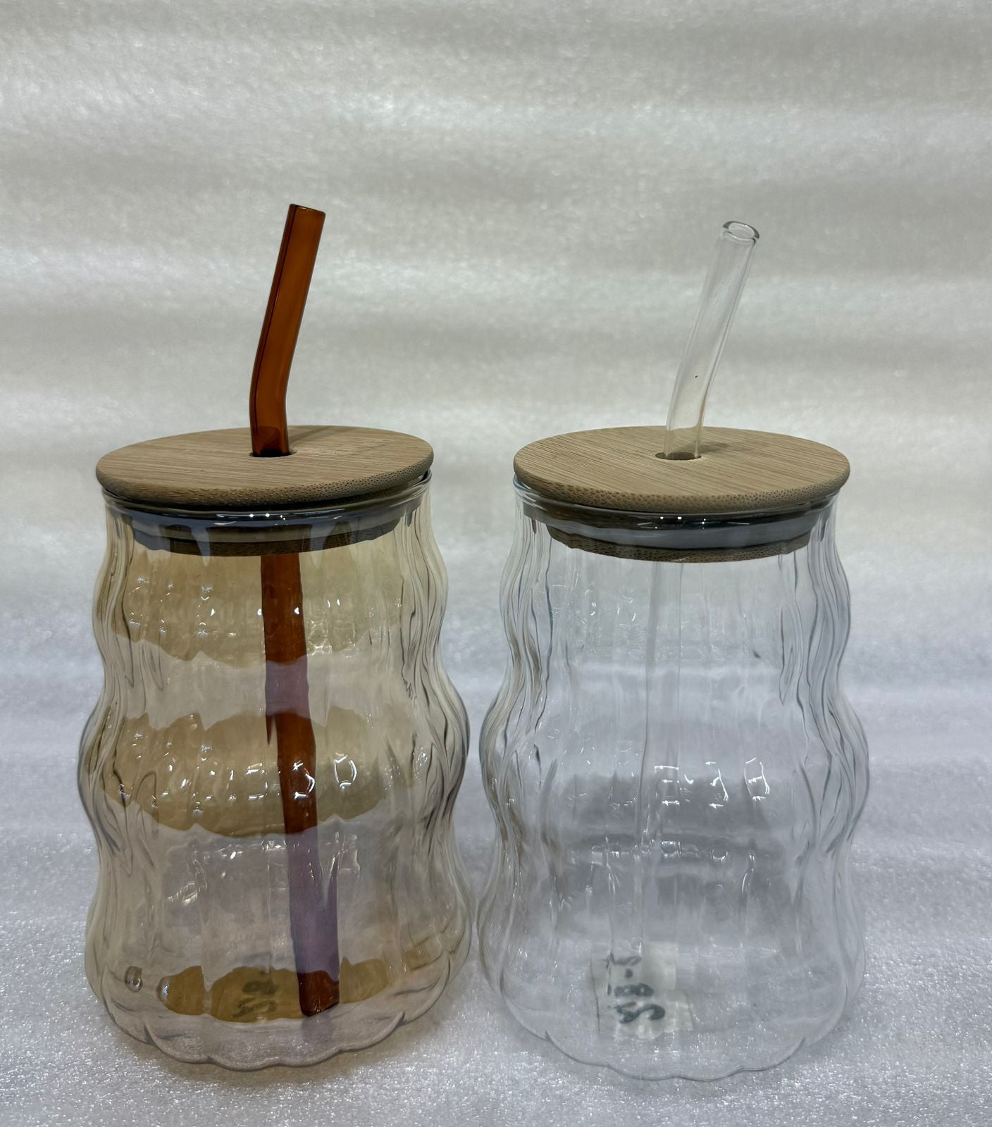 Wave Glass Tumbler with Bamboo Lid & Glass Straw