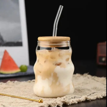 Aesthetic Curved Glass Iced Coffee Cup