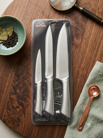 Premium 3-Piece Stainless Steel Kitchen Knife Set – Ergonomic All-Metal Design