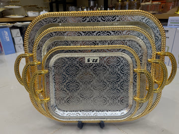 Royal Gold 3-Piece Stainless Steel Serving Tray Set (Premium 304 Grade)