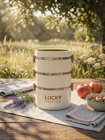 3-Tier Insulated Stainless Steel Lunch Box — Stackable Thermal Food Container with Handle
