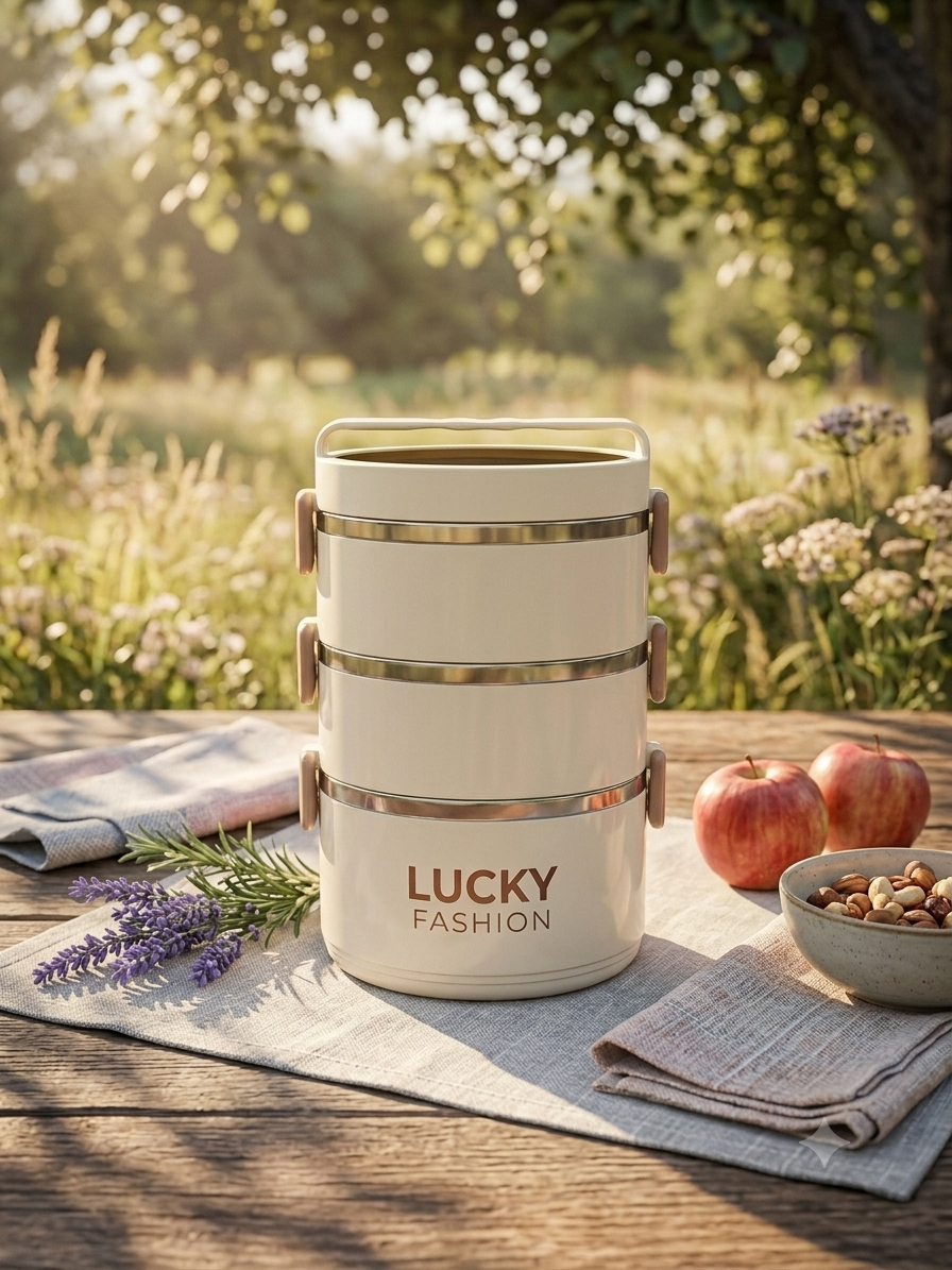 3-Tier Insulated Stainless Steel Lunch Box — Stackable Thermal Food Container with Handle