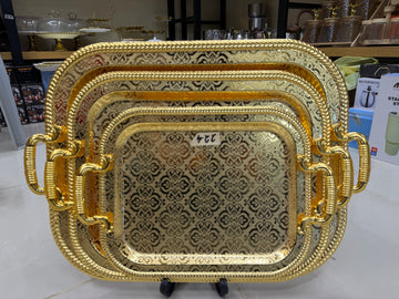 Royal Gold 3-Piece Stainless Steel Serving Tray Set (Premium 304 Grade)