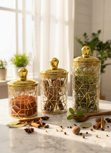3 PCS GOLDEN AIRTIGHT ACRYLIC JAR