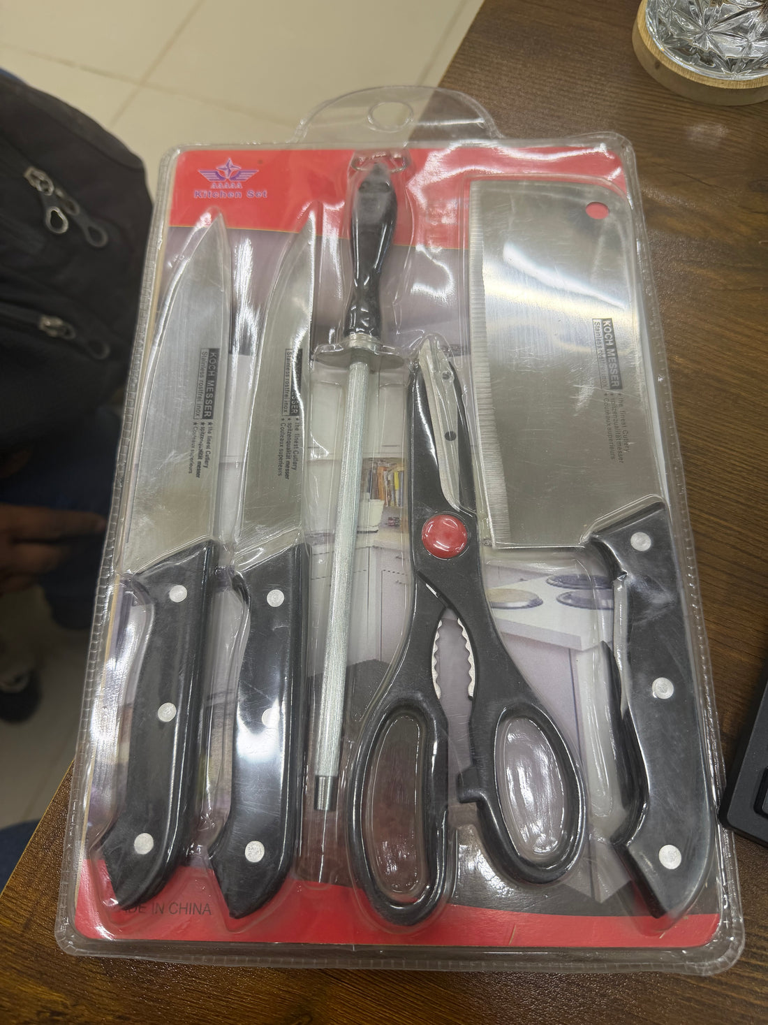 5-Piece Stainless Steel Kitchen Knife Set with Cleaver, Shears, & Honing Rod