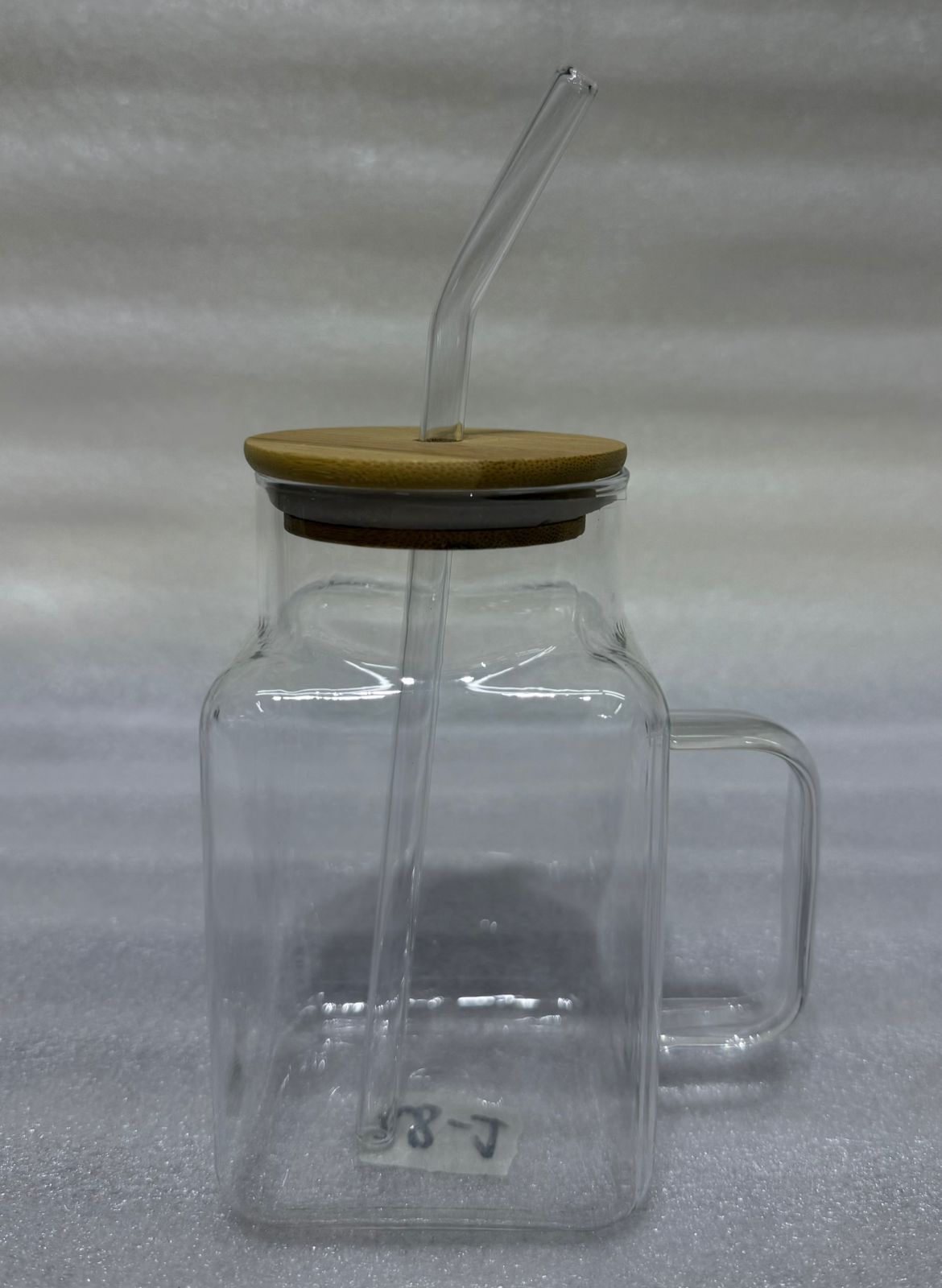 Square Glass Mug with Bamboo Lid and Glass Straw