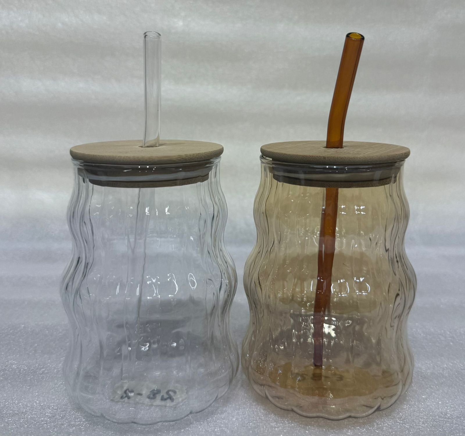 Wave Glass Tumbler with Bamboo Lid & Glass Straw
