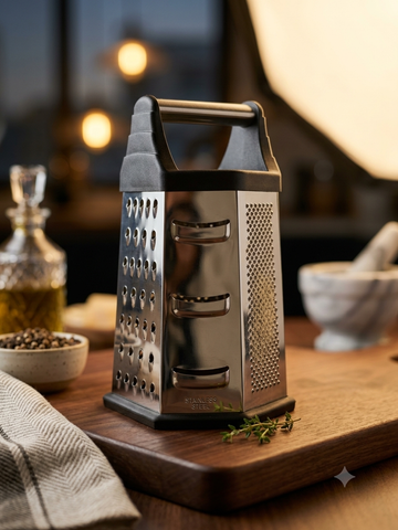 4-Sided Stainless Steel Box Grater – Non-Slip Base & Heavy-Duty Hand
