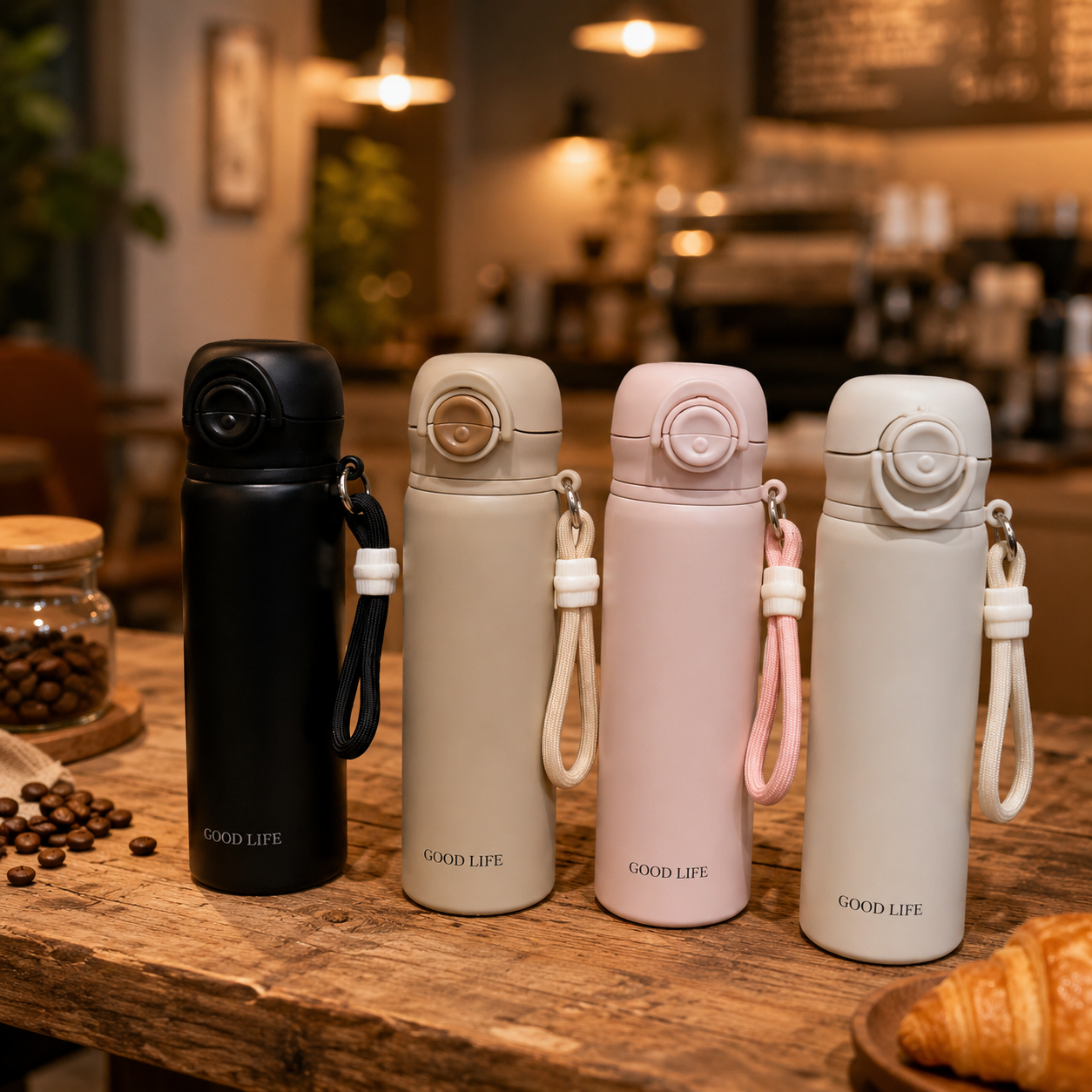 "Good Life" Portable Water Bottle with Strap | Sleek Travel Flask