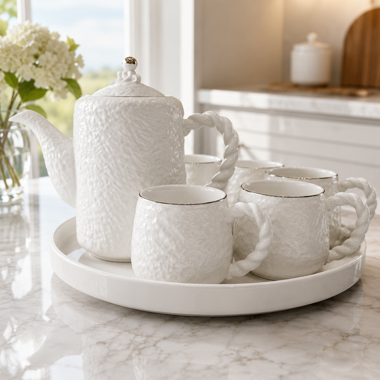 Nordic Minimalist White Crushed Texture Tea Service