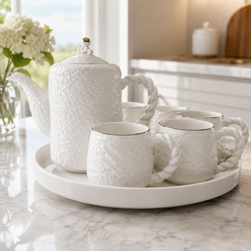 Nordic Minimalist White Crushed Texture Tea Service