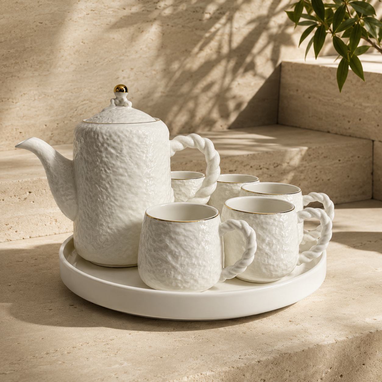 Nordic Minimalist White Crushed Texture Tea Service