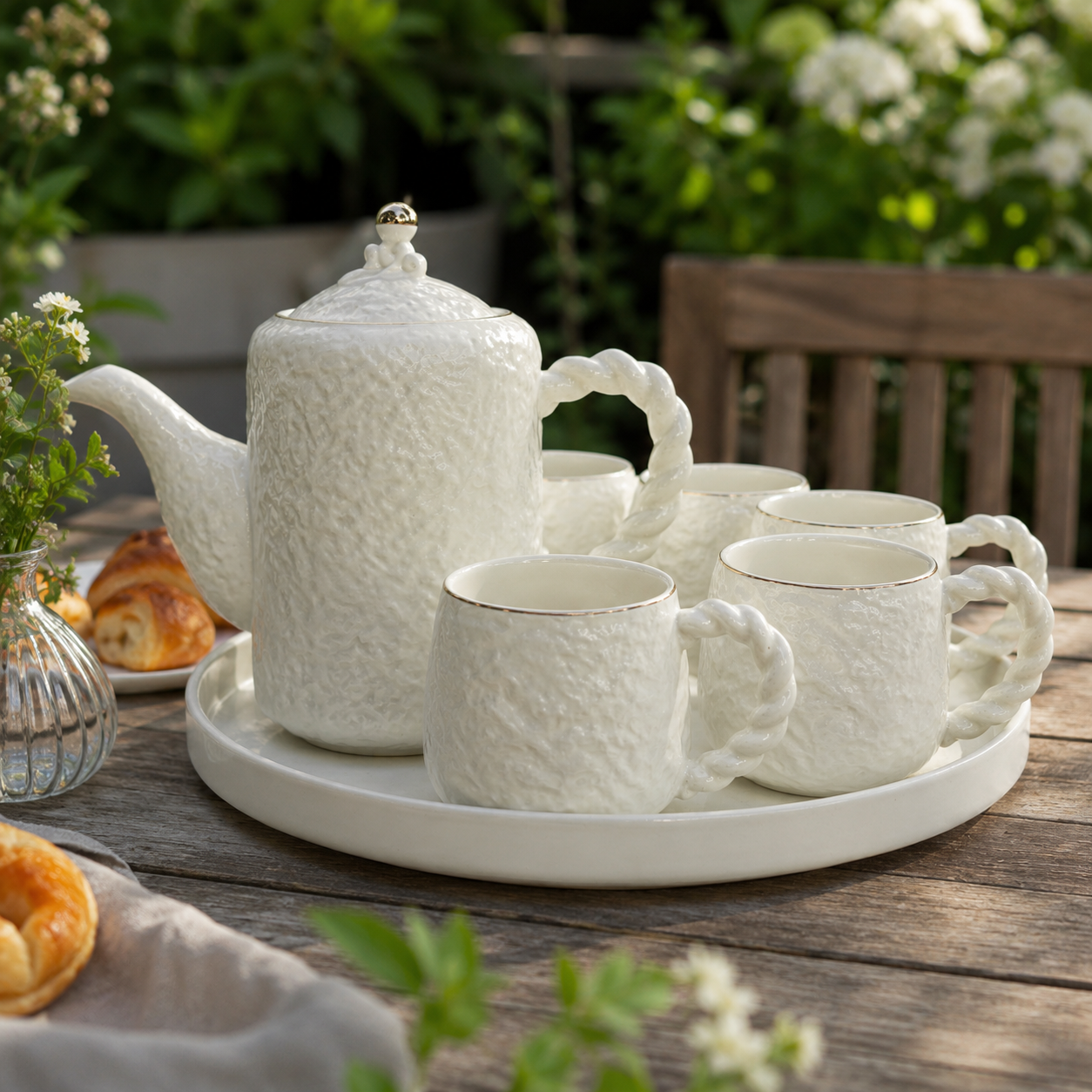Nordic Minimalist White Crushed Texture Tea Service