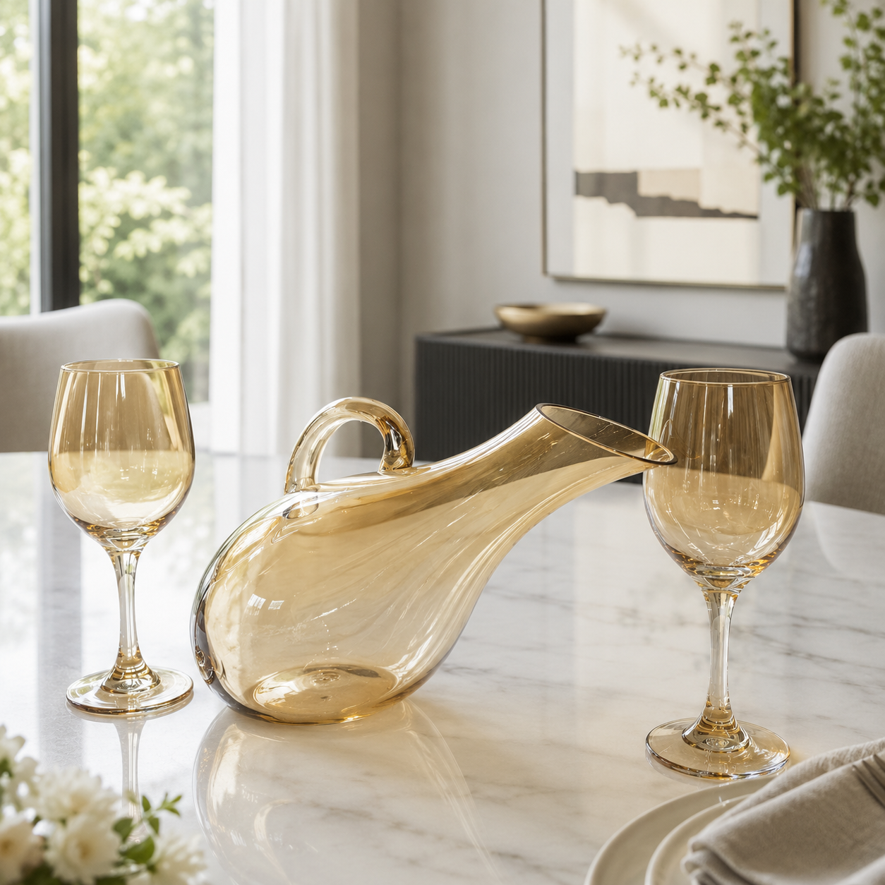 7-Pcs Ergonomic Duck Decanter and Stemmed Wine Glasses