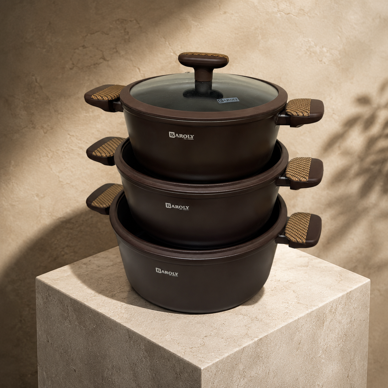 Baroly Premium Non-Stick Casserole Set with Glass Lids