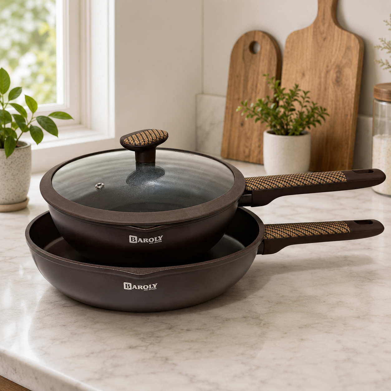 Baroly Non-Stick Wok with Glass Lid | Professional Stir-Fry & Cooking Pan