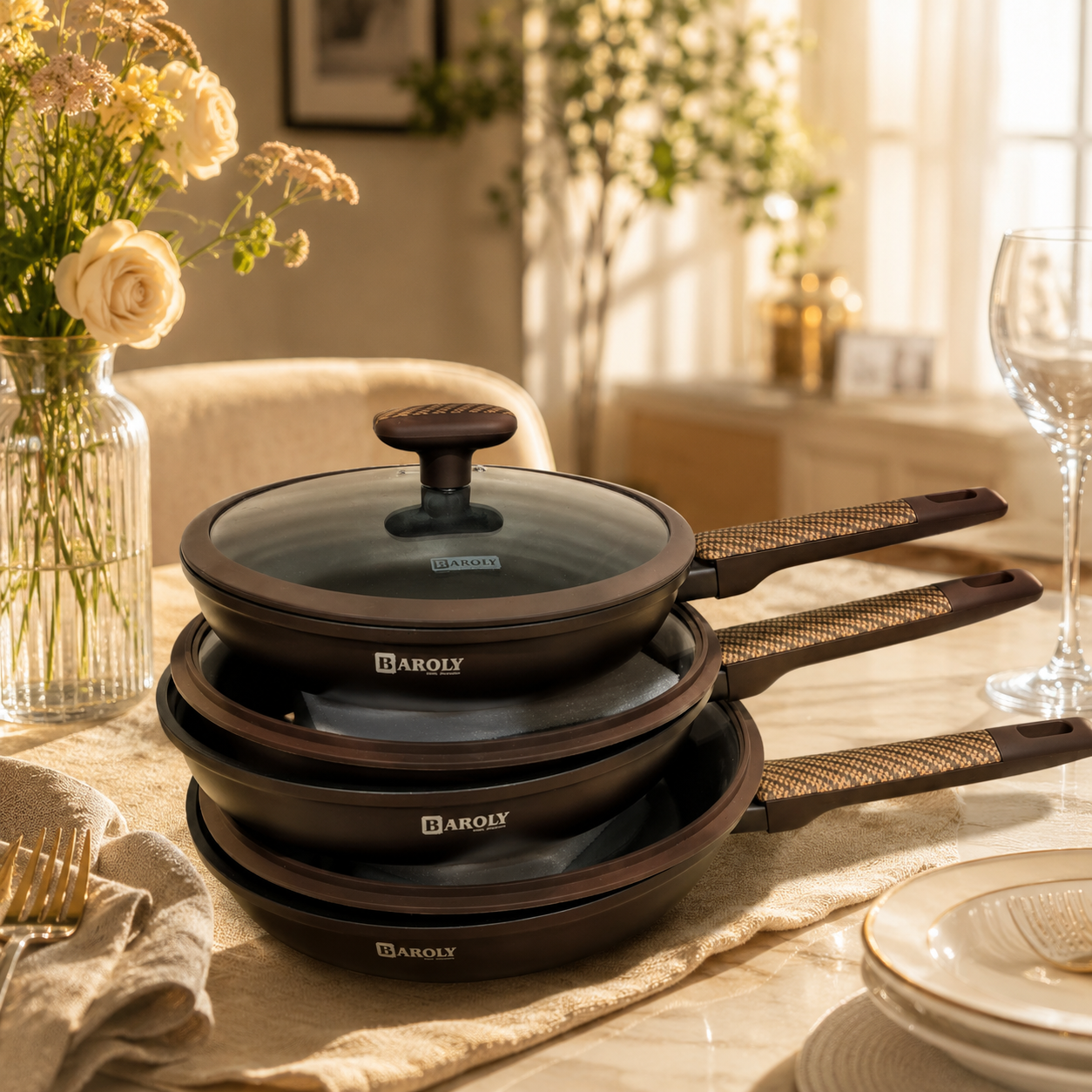 Baroly Non-Stick Fry Pan with Glass Lid