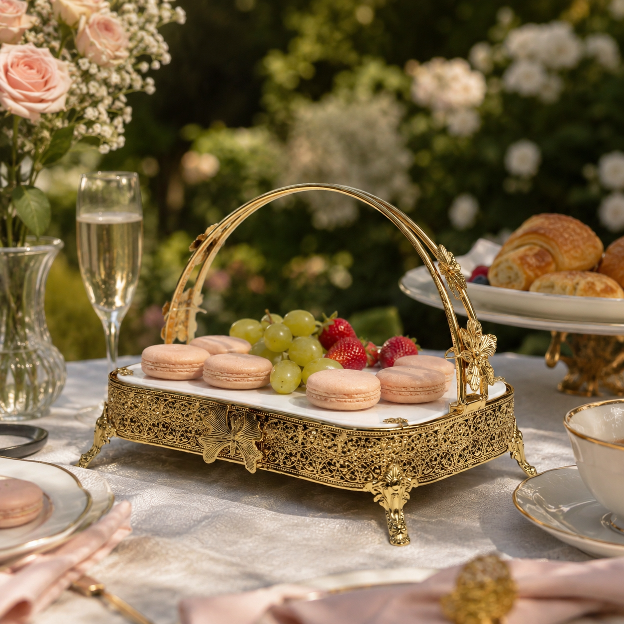 Square White Ceramic Centerpiece Tray with Ornate Floral Filigree