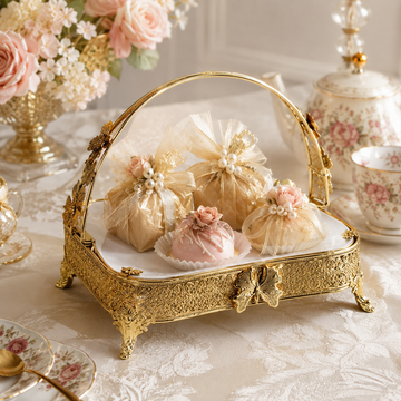 Square White Ceramic Centerpiece Tray with Ornate Floral Filigree