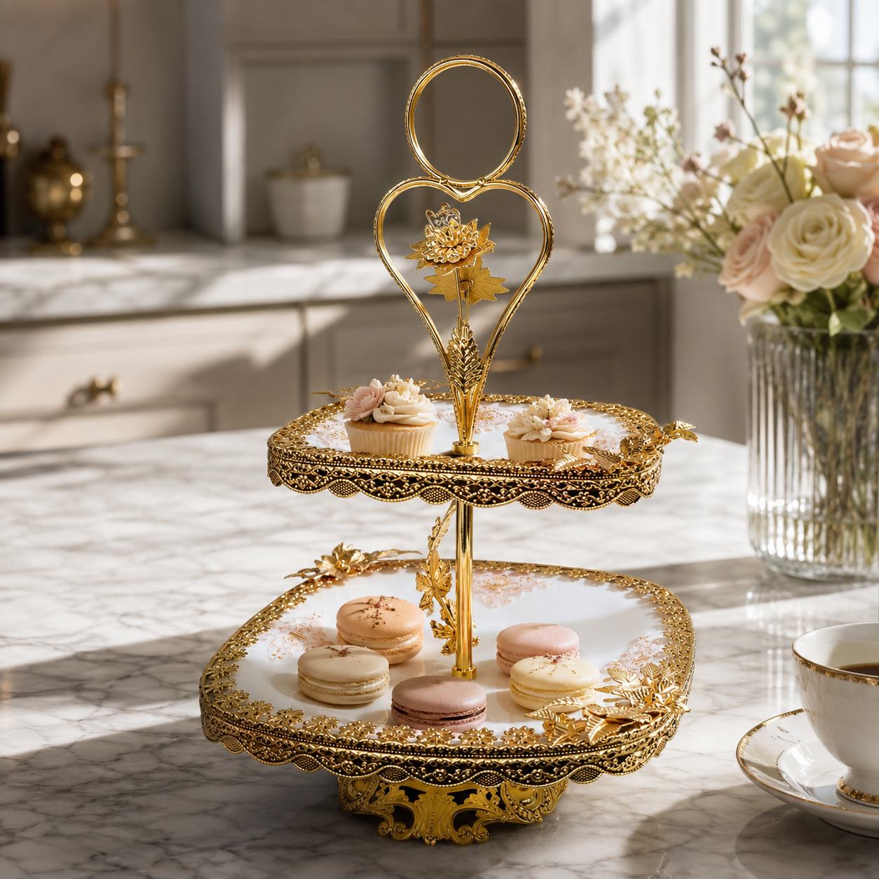 Premium Royal Gold Plated 2-Tiered Cupcake Stand