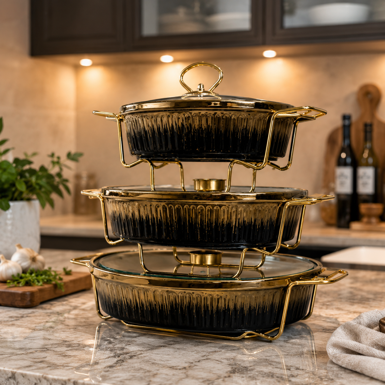 Luxury 3-Piece Ceramic Buffet Dish Set with Lids