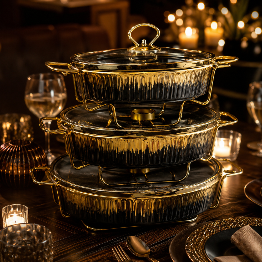 Luxury 3-Piece Ceramic Buffet Dish Set with Lids