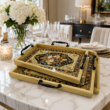 Vintage Persian Carpet Pattern Serving Tray Set