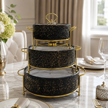 Premium Royal Distress-Textured Black & Gold Chafing Dishes