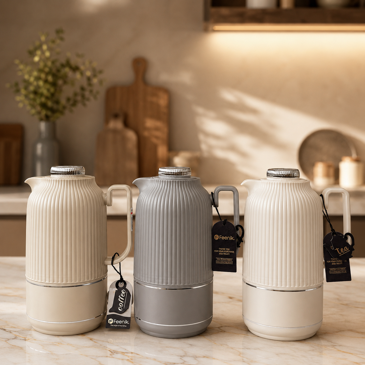 Modern Ribbed Insulated Vacuum Flask Set