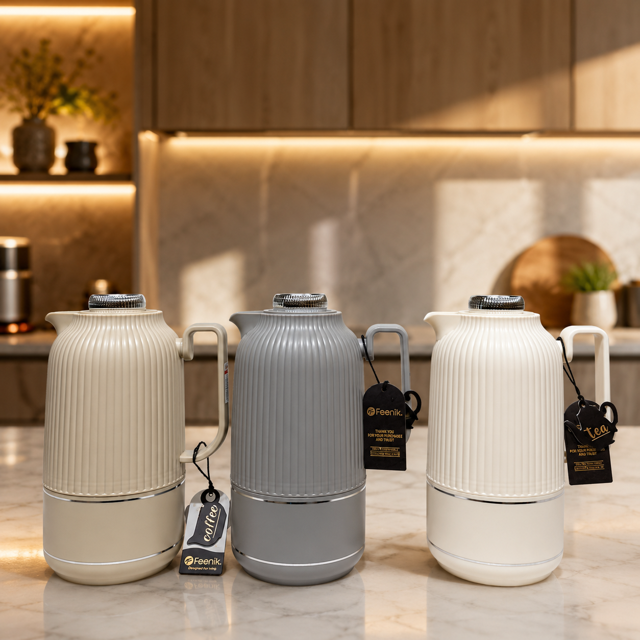 Modern Ribbed Insulated Vacuum Flask Set