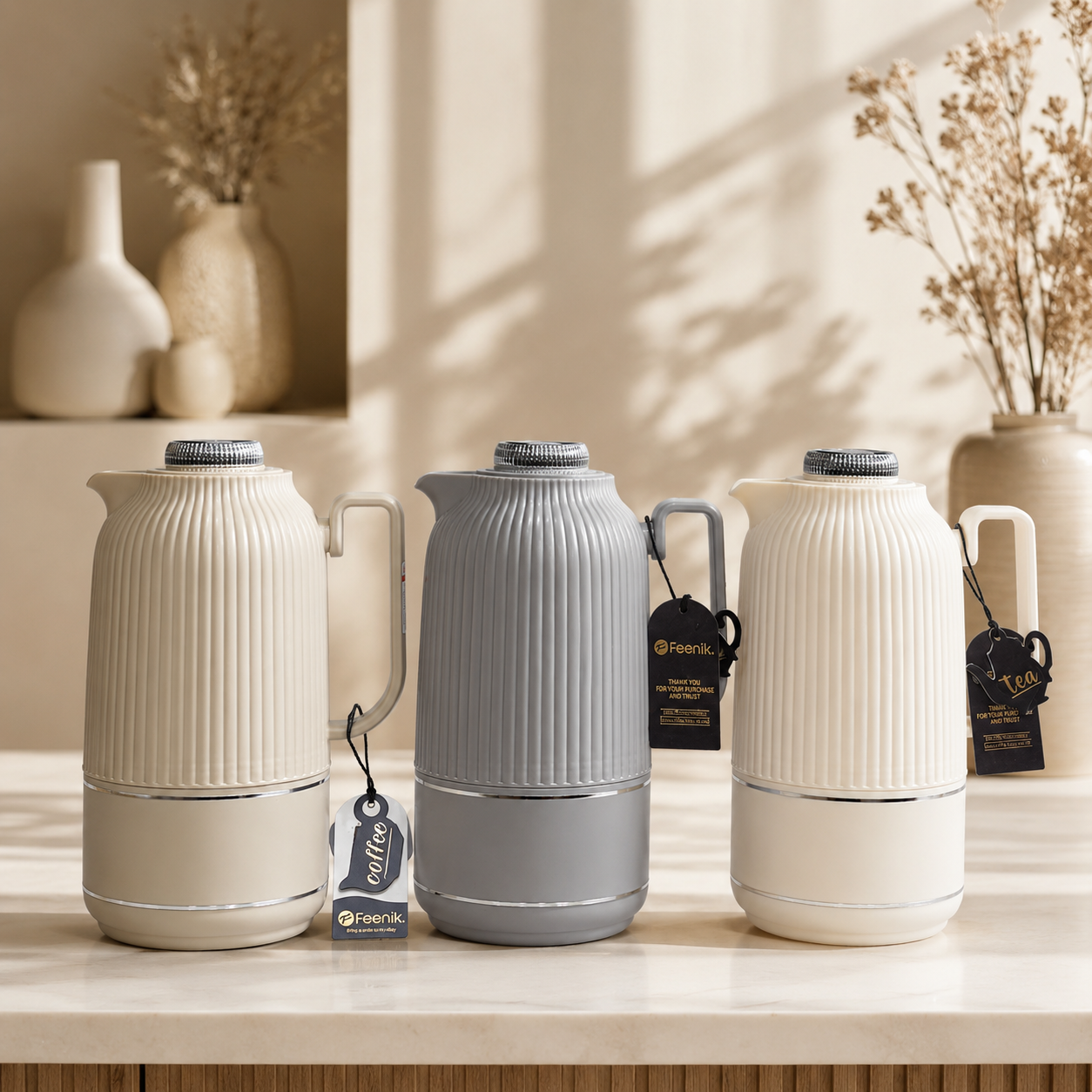 Modern Ribbed Insulated Vacuum Flask Set