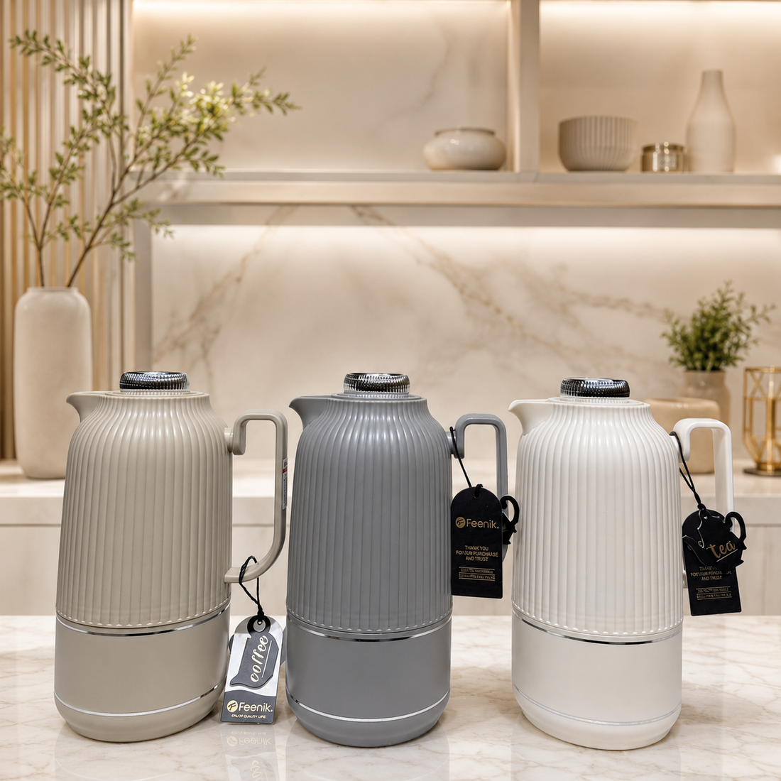 Modern Ribbed Insulated Vacuum Flask Set