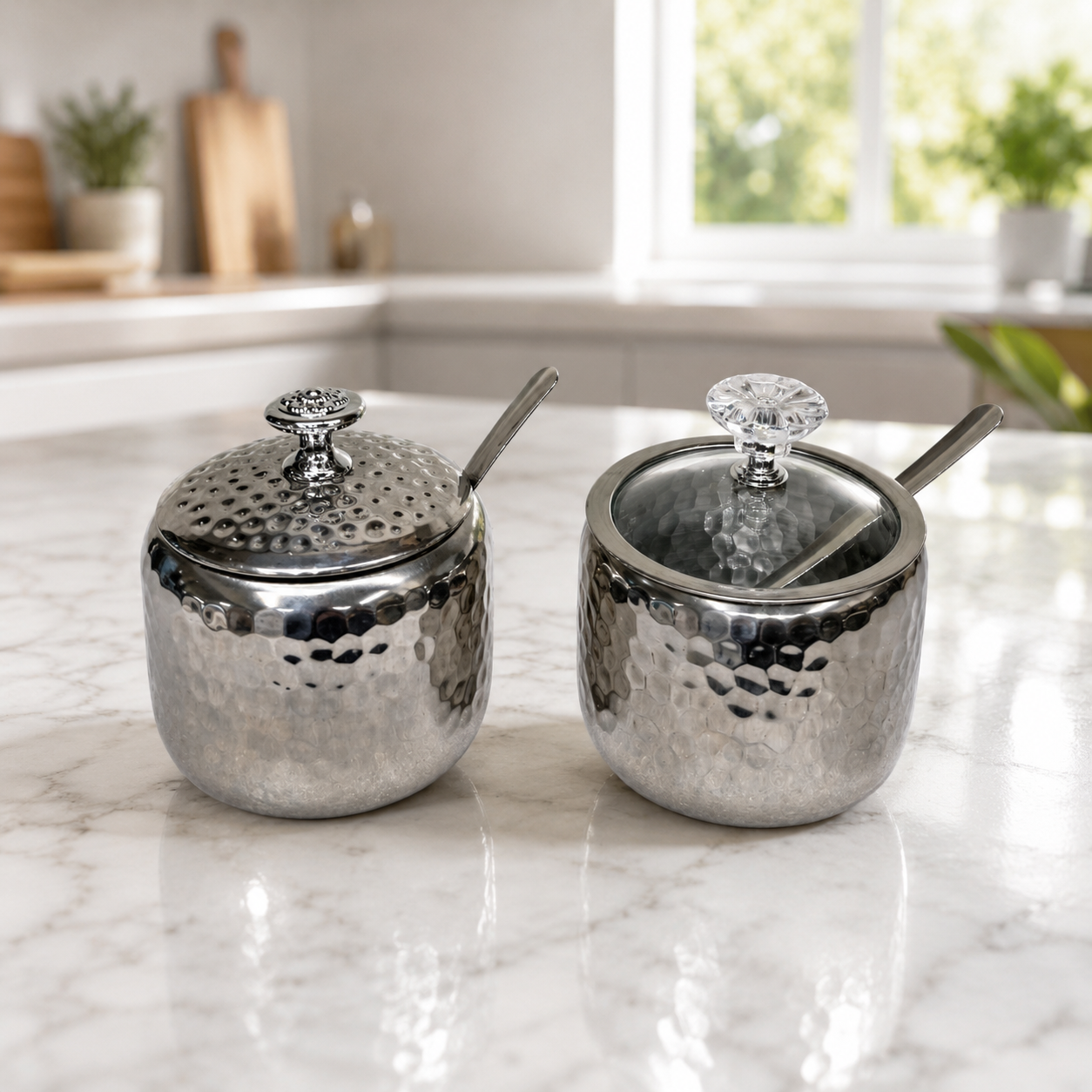 Modern Hammered Stainless Steel Spice & Sugar Pot Set