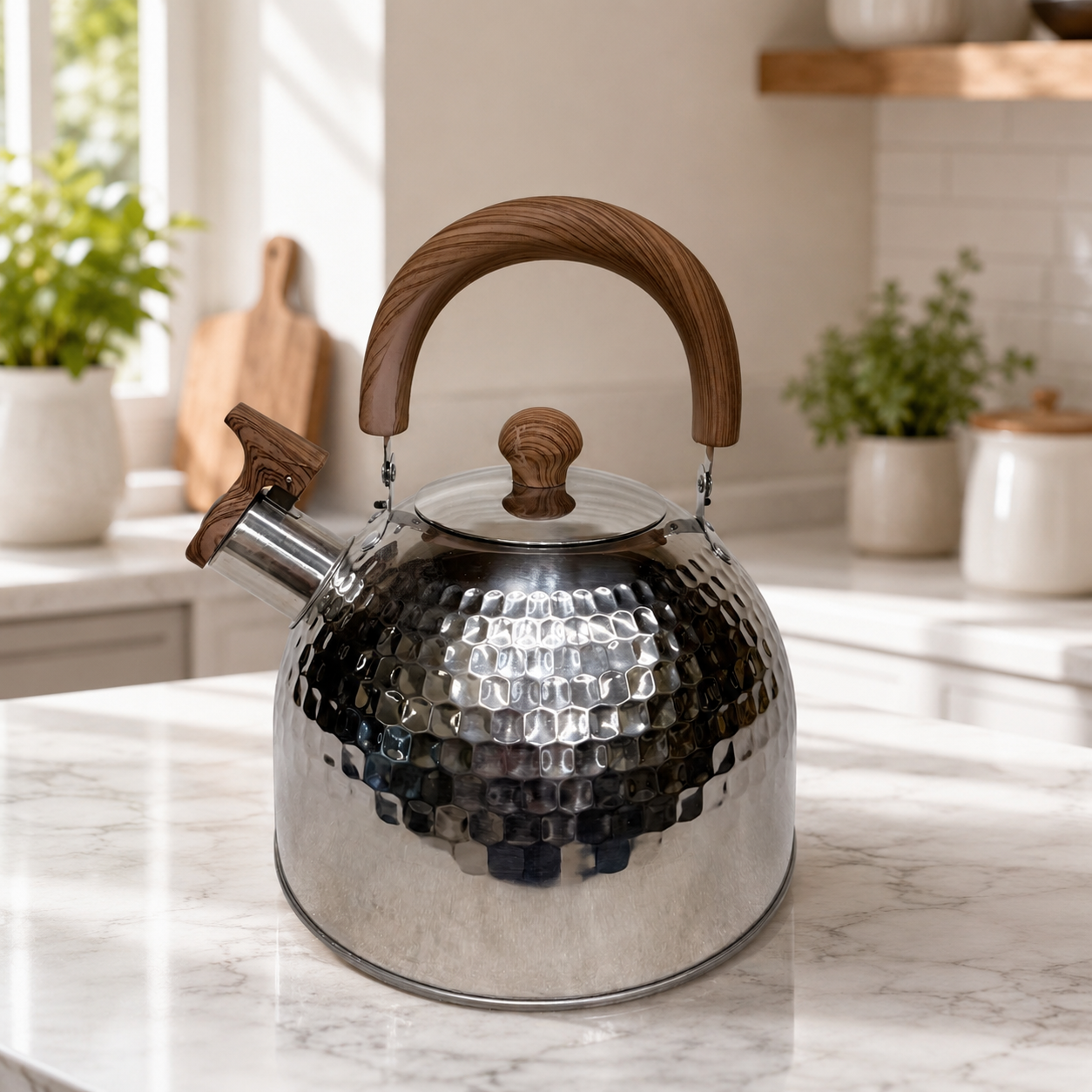 Premium Teapot with Heat-Resistant Wood-Grain Handle & Lid Knobs