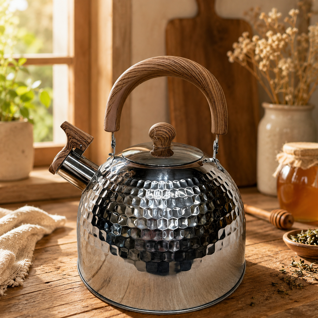 Premium Teapot with Heat-Resistant Wood-Grain Handle & Lid Knobs
