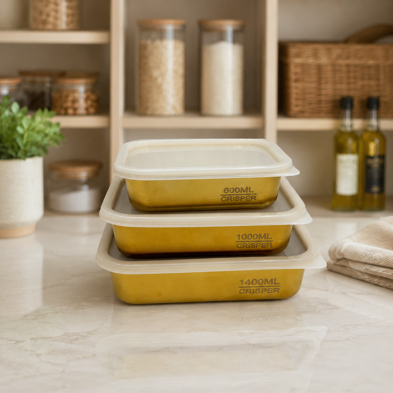 Premium 3-Piece Gold Stainless Steel Crisper Set