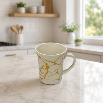 Elegant White Porcelain Tea Cup with Gold Veining