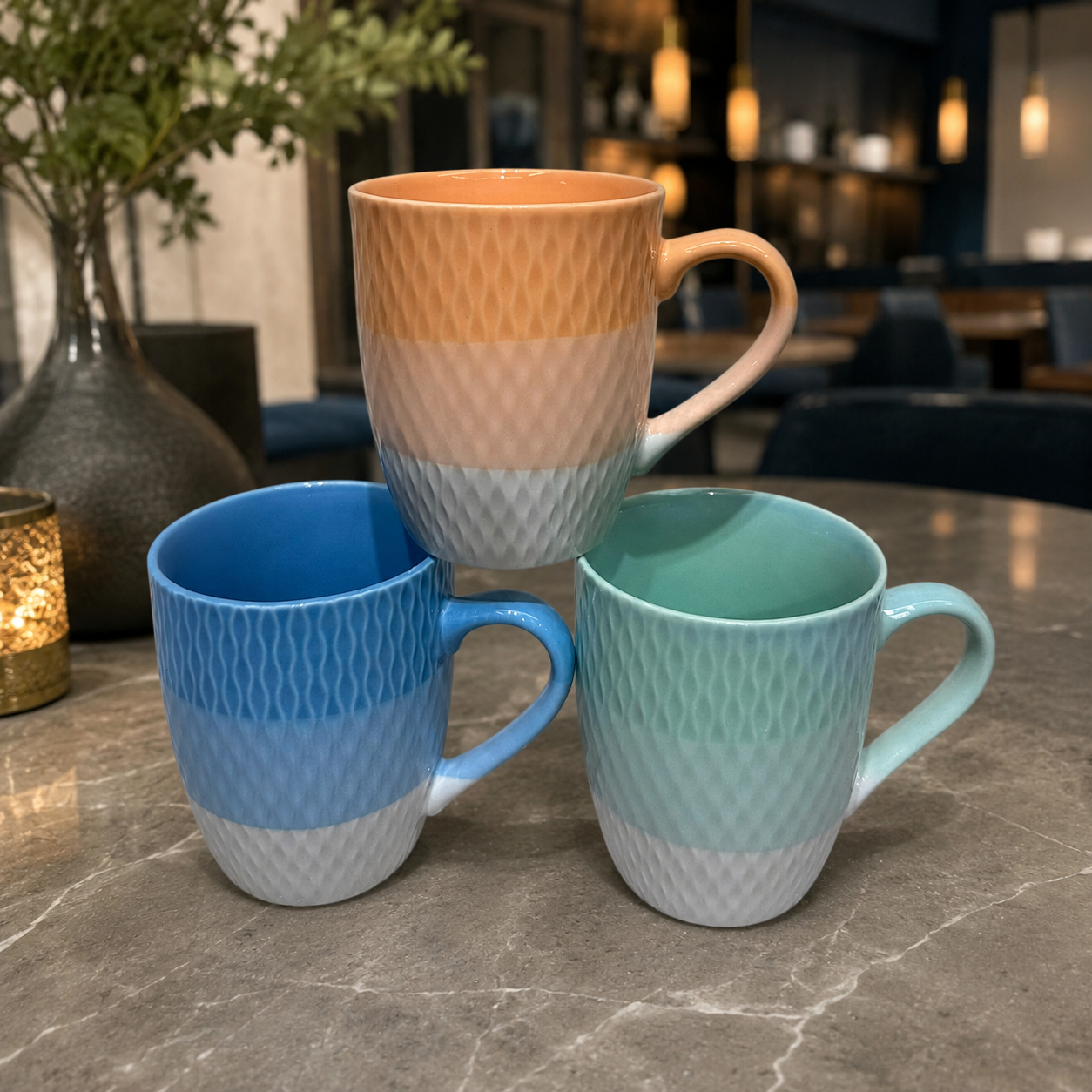 Diamond Weave Embossed Textured Tea Cups