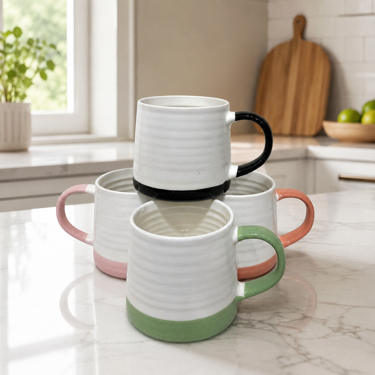 Textured Ribbed Tea Cups with Color Dipped Base