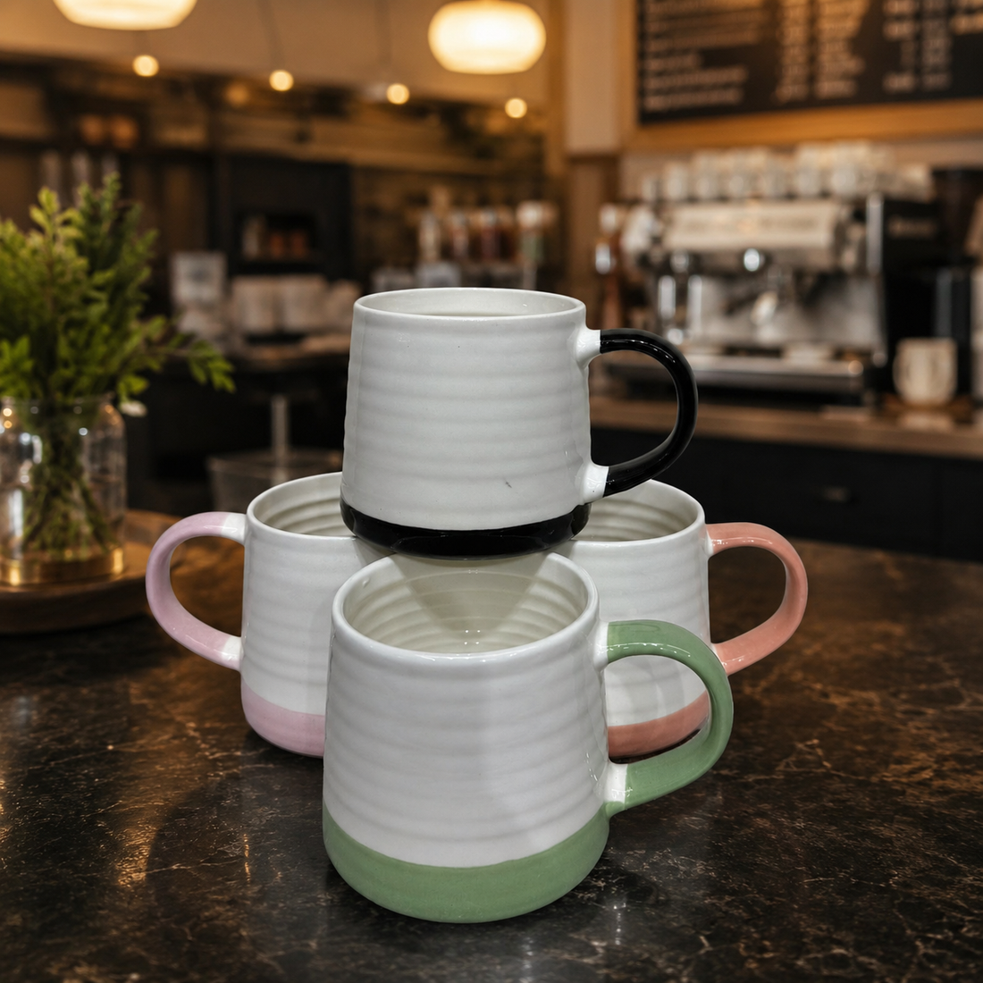 Textured Ribbed Tea Cups with Color Dipped Base