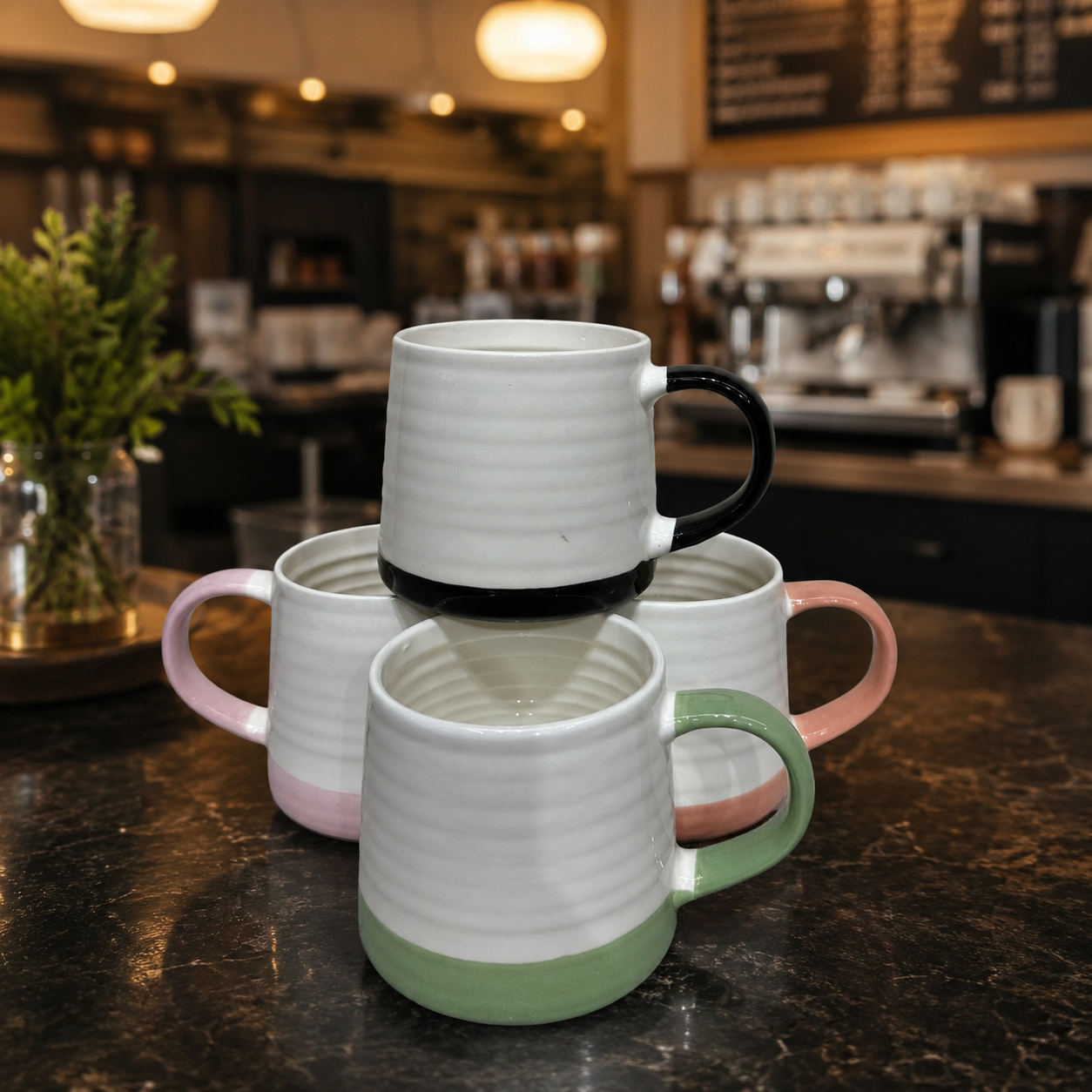 Textured Ribbed Tea Cups with Color Dipped Base