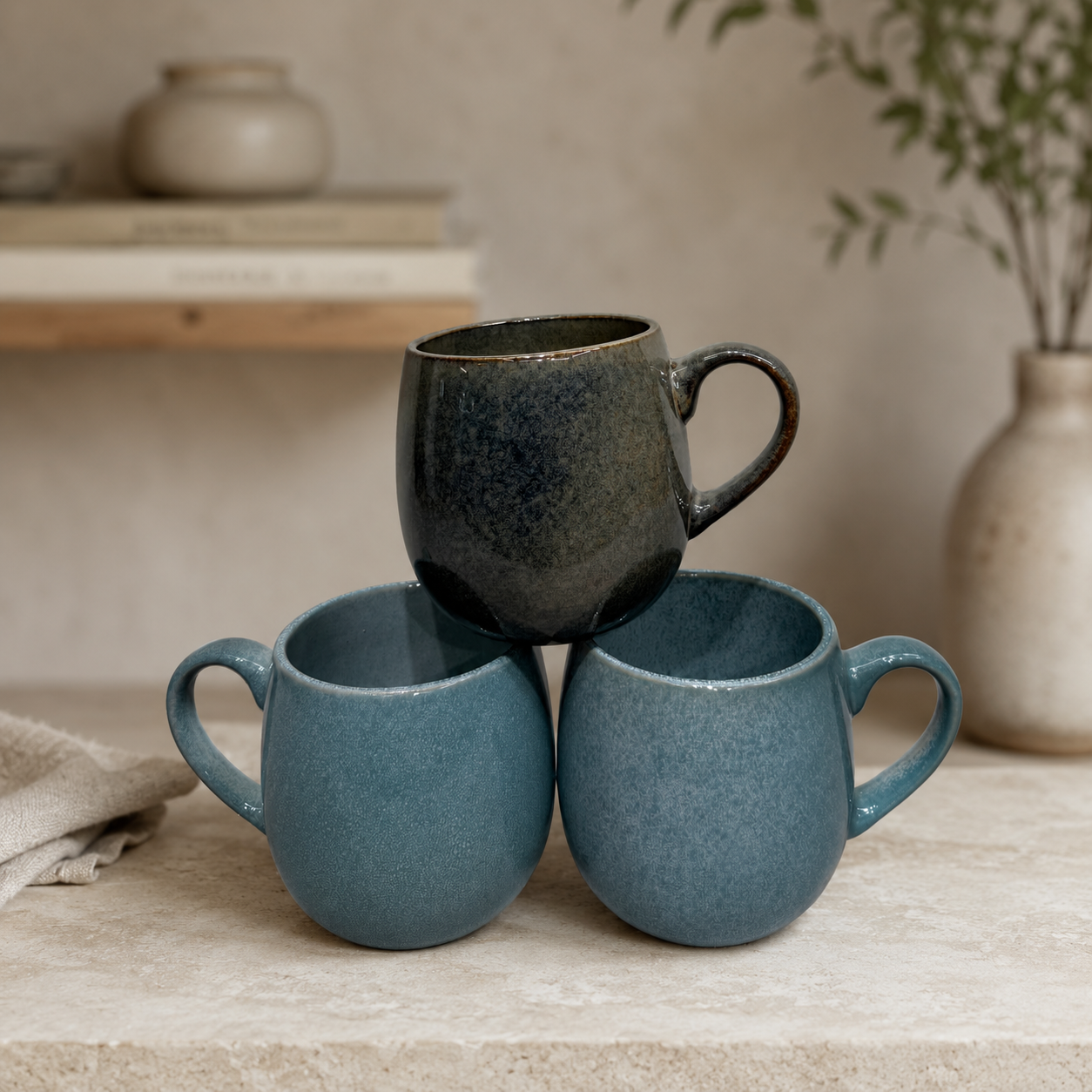 Modern Earthy Stoneware Crockery for Home and Office Coffee Bar