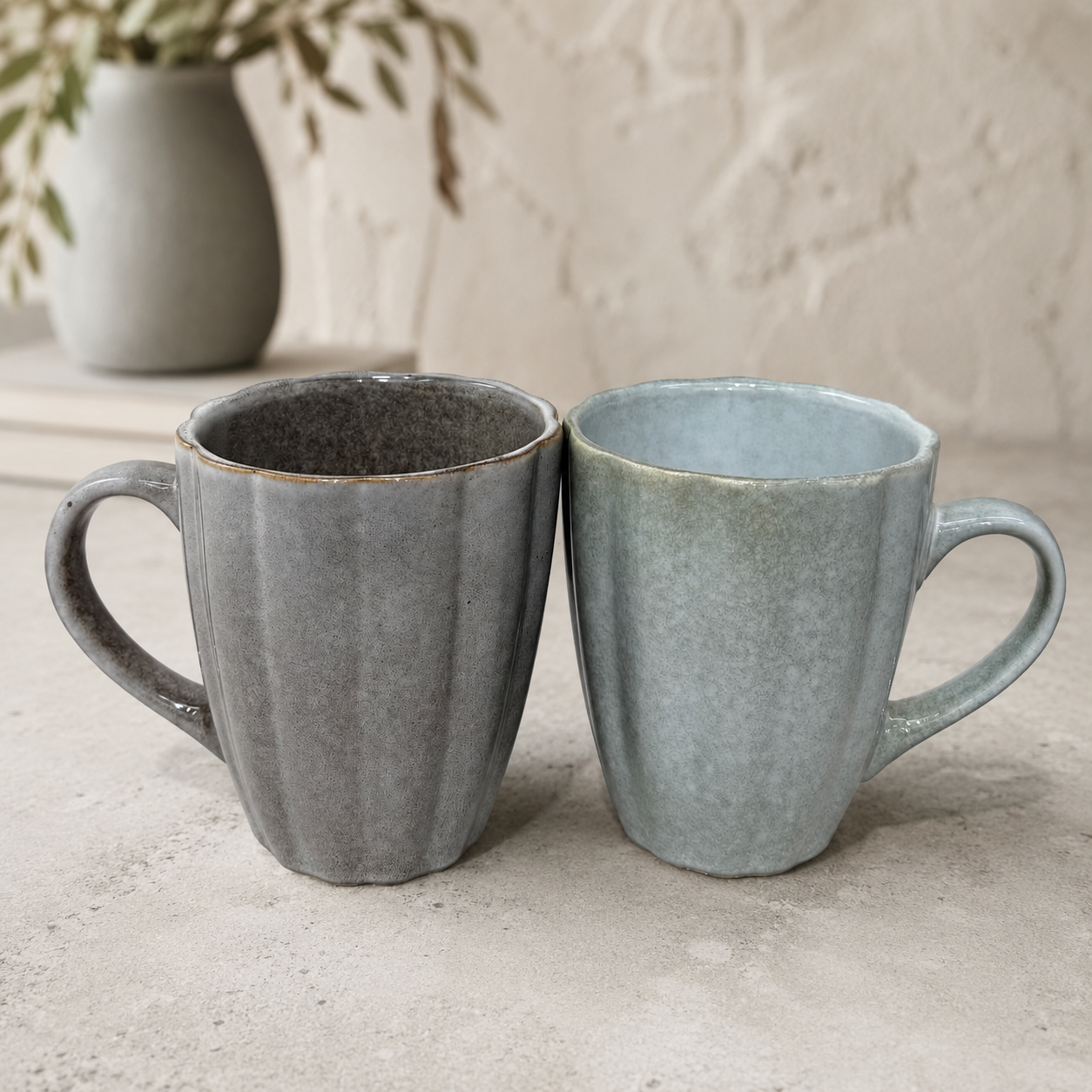 2-Pcs Handcrafted Earth-Tone Coffee Cups with Matte Glaze Finish