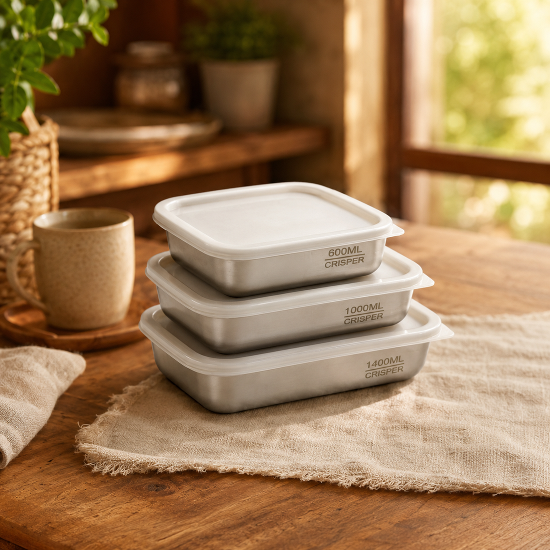 3-Piece Stainless Steel Food Storage Containers with Lids