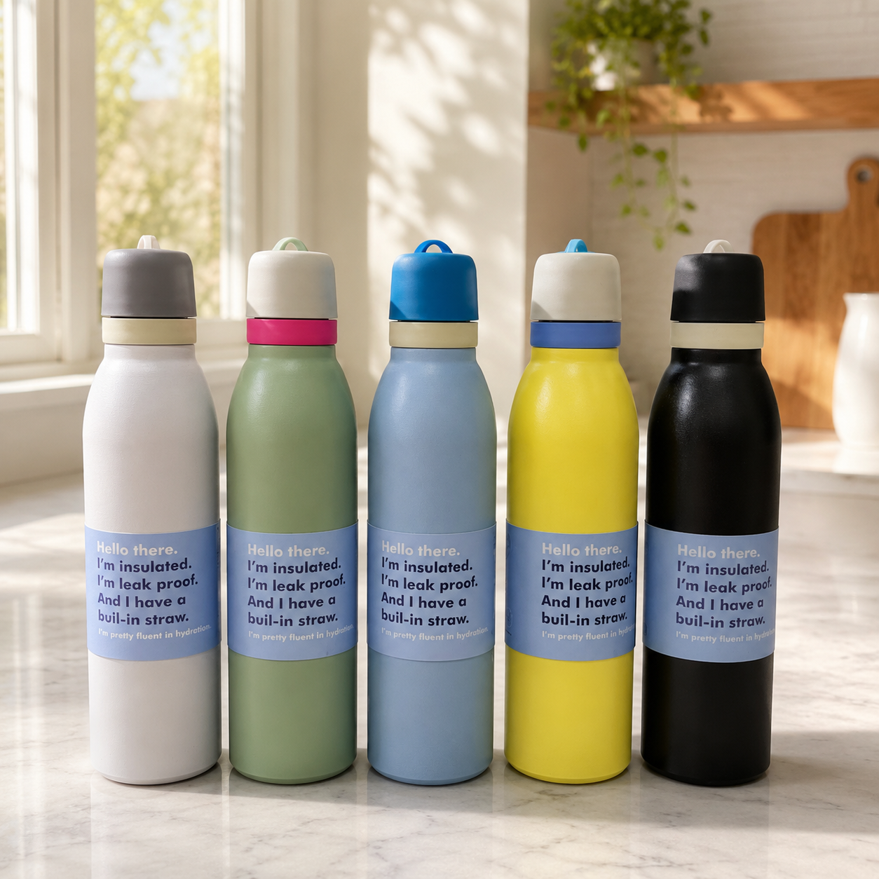Insulated Leak-Proof Water Bottle with Built-In Straw