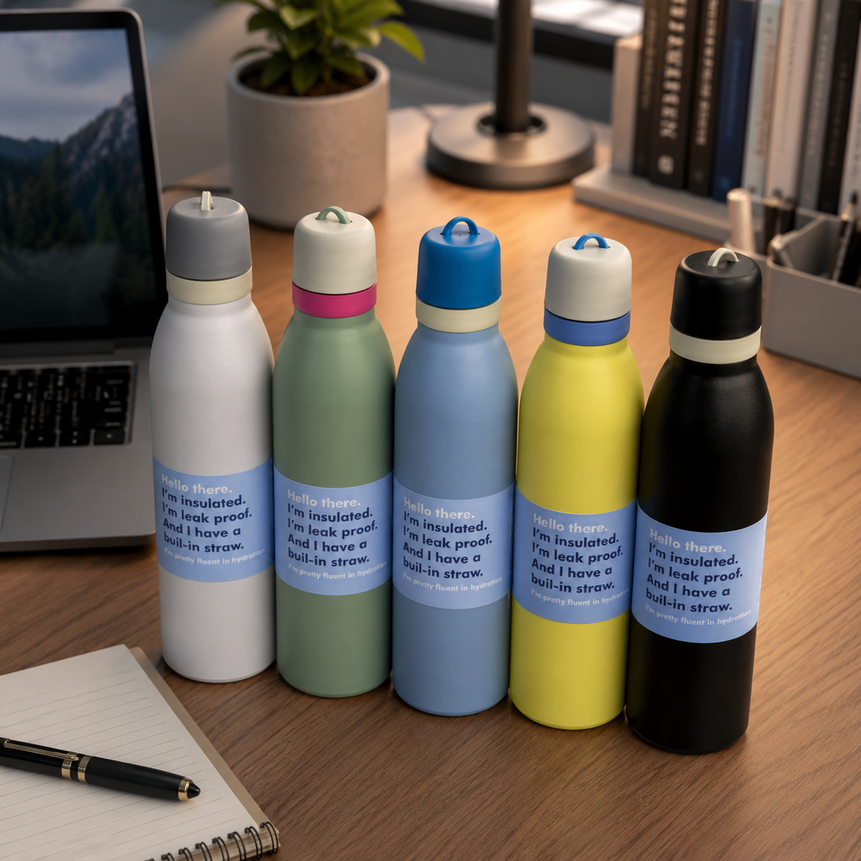 Insulated Leak-Proof Water Bottle with Built-In Straw