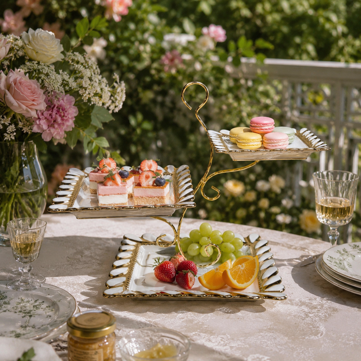 3-Layer Square Cupcake & Dessert Tower with Scalloped Rim