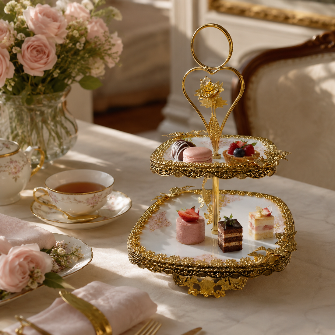 Premium Royal Gold Plated 2-Tiered Cupcake Stand